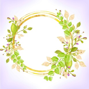 金色花环绿叶边框素材