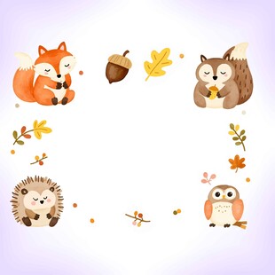 秋季森林小动物插画
