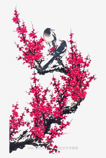 红梅枝头双雀图