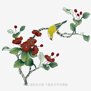 花鸟绘景图枝头鹊戏果
