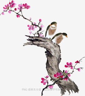 枝头双鸟伴繁花