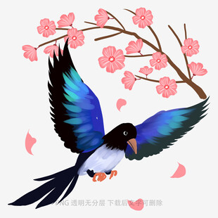 蓝羽飞鸟伴繁花