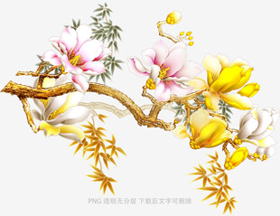 中式花鸟树枝装饰图案
