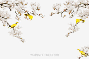 枝头黄雀伴白花