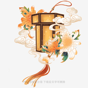 中式古风灯笼花卉装饰图