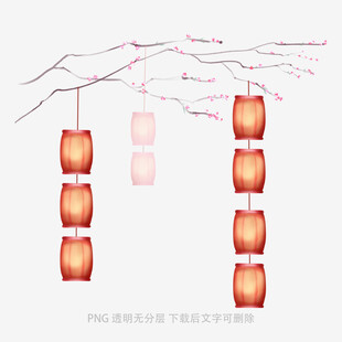 中式手绘灯笼与花枝图案