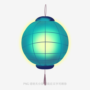 蓝绿色中式圆形灯笼图案