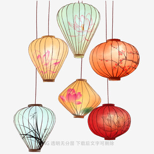 中式传统手绘纸灯笼悬挂