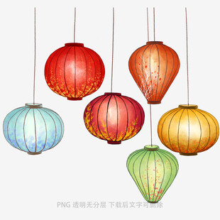 多彩中式灯笼悬挂画面