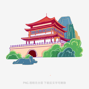 古风城楼与山水景观