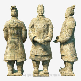 三尊兵马俑雕塑展示