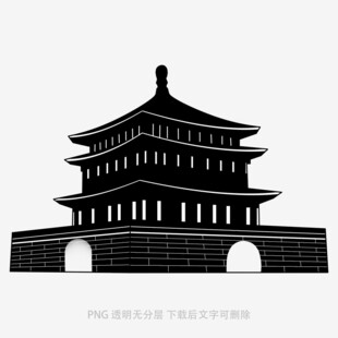 中式古建筑塔楼剪影