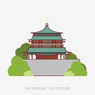 中式古建筑绿树环绕