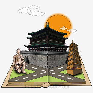 西安地标剪纸风创意画面