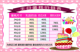 生日蛋糕价目表