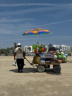 沙滩上的水果售卖推车