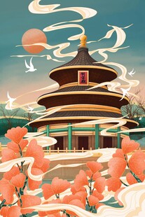 古风宝塔与烂漫繁花之景