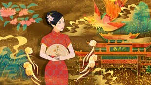 古典旗袍女子与中式景致