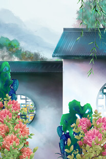 中式庭院景致繁花绿植相伴