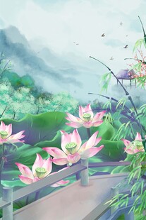 梦幻荷塘小径美景