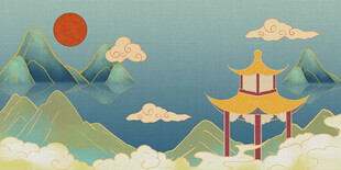 中式山水间的古风亭阁