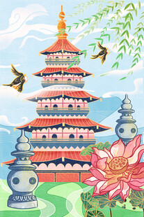 梦幻塔楼与花卉景观图