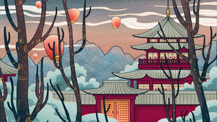 冬日古亭雪景图
