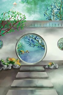 中式庭院景致的诗意画面