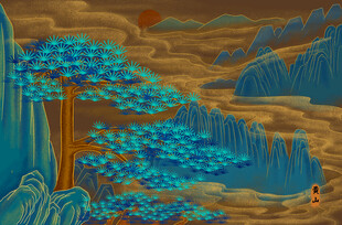 中式山水风景插画