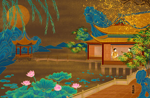 古典园林湖畔美景