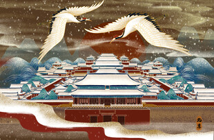 瑞雪故宫双鹤翩跹