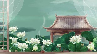 中式庭院荷花与古亭图景