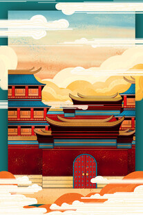 古风建筑雪景图