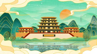 古风楼阁山水美景图