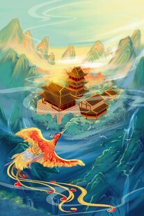 凤凰翔于山水间奇幻美景