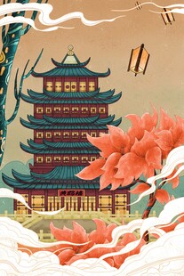 古风建筑与烂漫繁花
