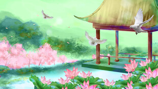 夏日荷塘凉亭美景