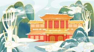 中式雪景古建筑