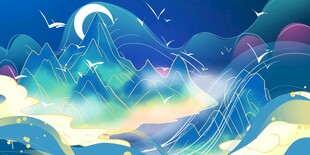 梦幻海浪星空插画