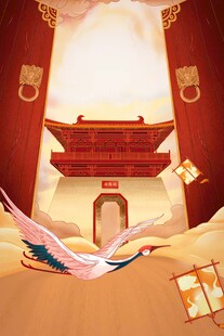 古风仙鹤与中式建筑图景