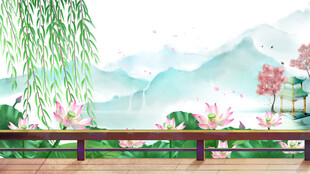 中式园林湖景垂柳繁花