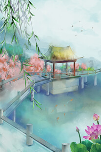 江南水乡亭景图