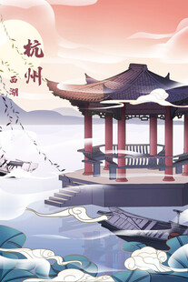 杭州古风亭阁山水景致