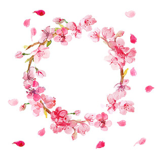 粉色樱花花环花瓣纷飞