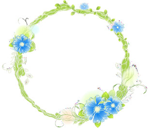 手绘蓝花绿叶花环图案