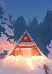 雪夜中的温馨山间小木屋