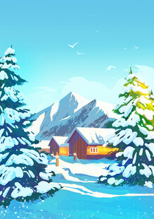 冬日雪景中的温馨小屋