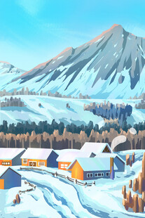 冬日山村雪景图
