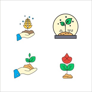 手与植物的创意图标集合