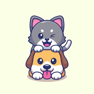 猫狗叠罗汉可爱卡通形象